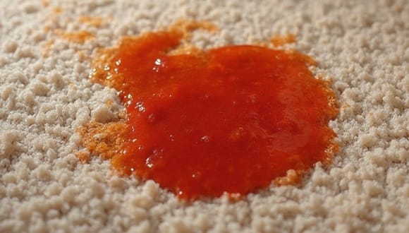 red coloured food stain on carpet